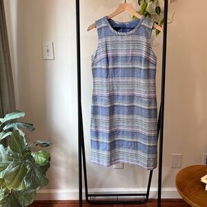 Talbots Sleeveless Tweed Shift Dress Size 6P - Blue Multicolor Textured